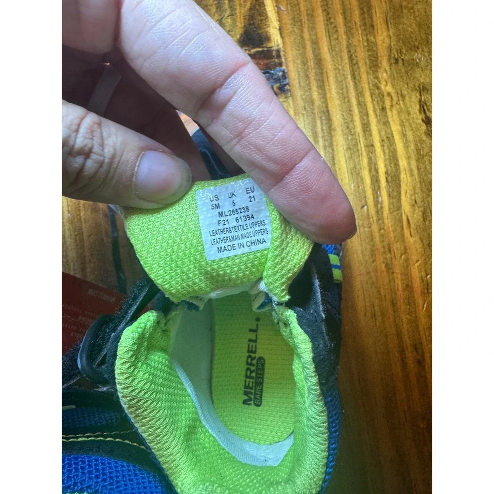 Merrell Bare Steps Ridge Toddler Waterproof Sneakers Blue Black Lime 5M ML265238